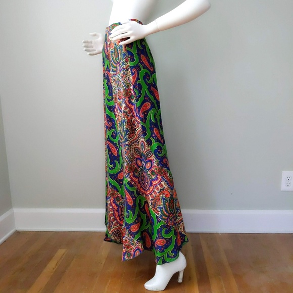 Vtg 70s Paisley Print Long Maxi Full Circle Skirt - Picture 4 of 6